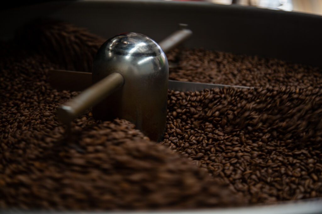 coffee beans being processed
